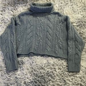 Love Tree Cropped Turtleneck Grey-Blue Sweater